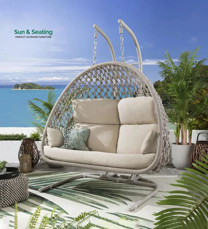 Cadiz Double Seater Hanging Swing With Stand For Balcony Garden Swing (Natural) Swings