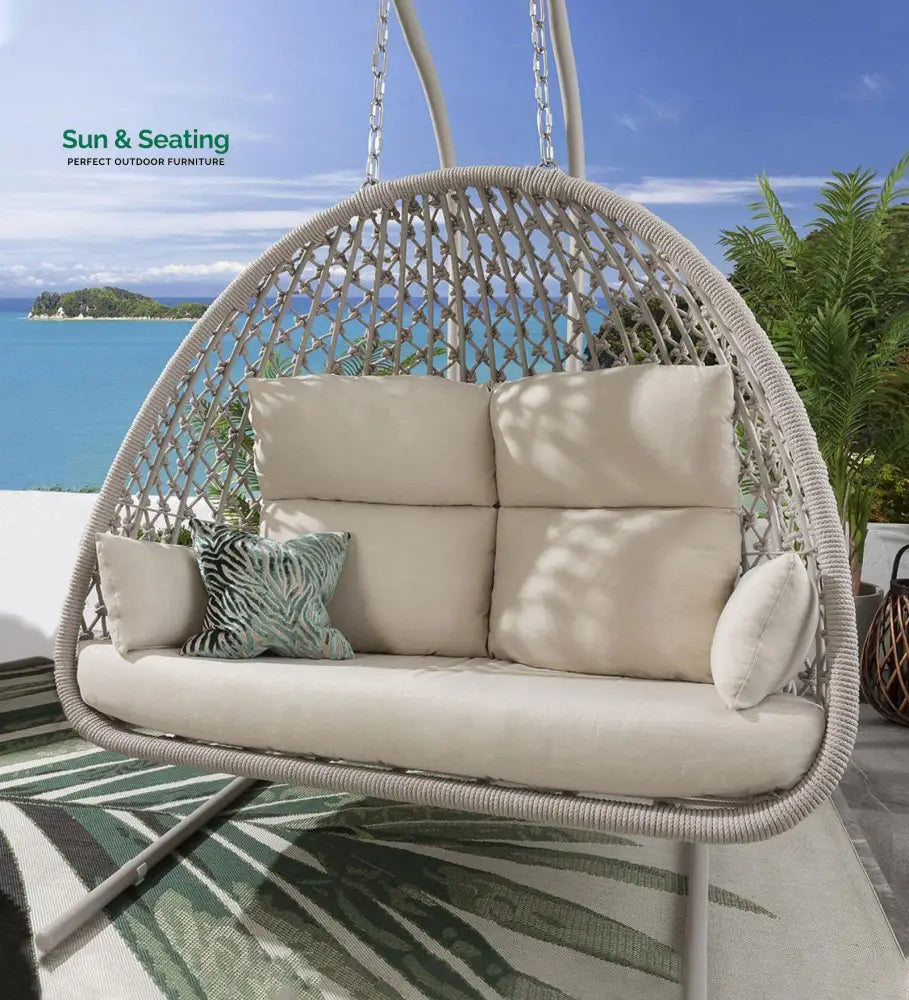 Cadiz Double Seater Hanging Swing With Stand For Balcony Garden Swing (Natural) Swings