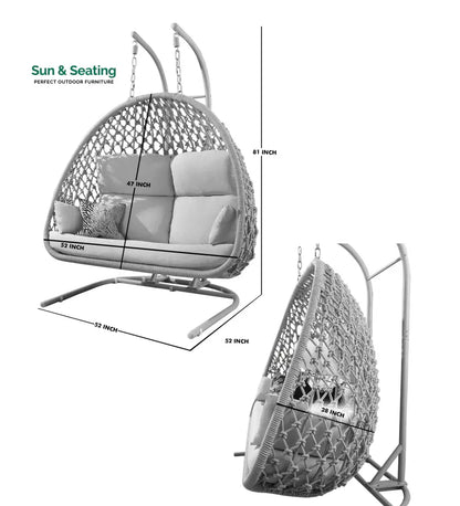 Cadiz Double Seater Hanging Swing With Stand For Balcony Garden Swing (Natural) Swings