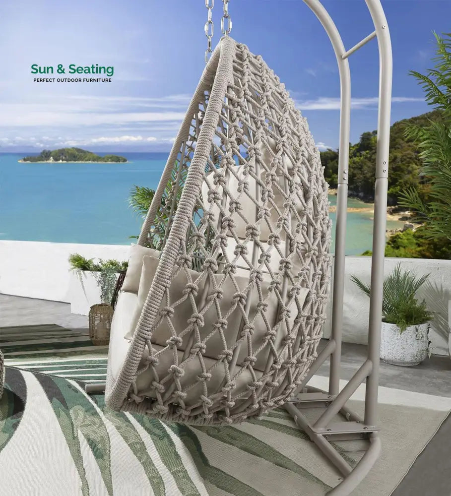 Cadiz Double Seater Hanging Swing With Stand For Balcony Garden Swing (Natural) Swings