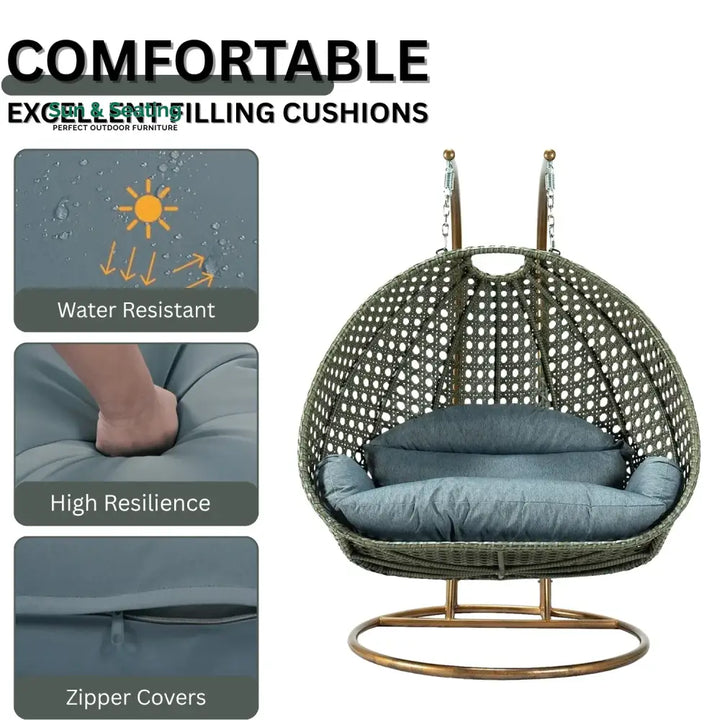 Caihong Double Seater Hanging Swing Chair (Dark Brown/Dark Grey) Swing