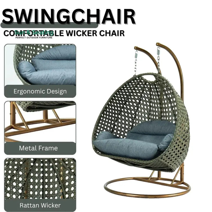 Caihong Double Seater Hanging Swing Chair (Dark Brown/Dark Grey) Swing
