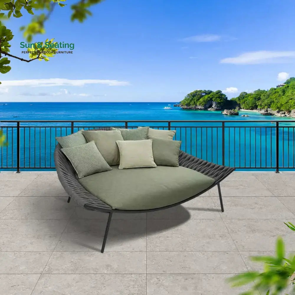 Cal Outdoor Poolside Sunbed With Cushion Daybed (Black) Braided & Rope Sunbed