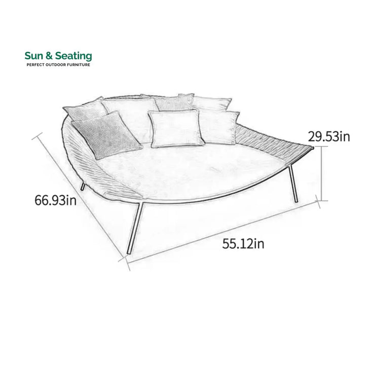 Cal Outdoor Poolside Sunbed With Cushion Daybed (Black) Braided &amp; Rope Sunbed