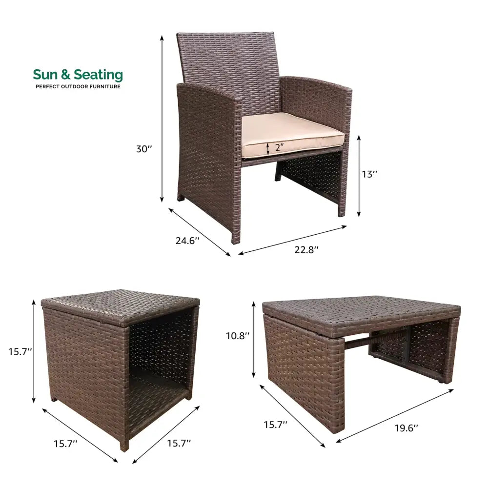 Calabresi Outdoor Sofa Set 2 Single seater 2 Ottoman and 1 Center Table (Brown + Beige) Outdoor Furniture Sets