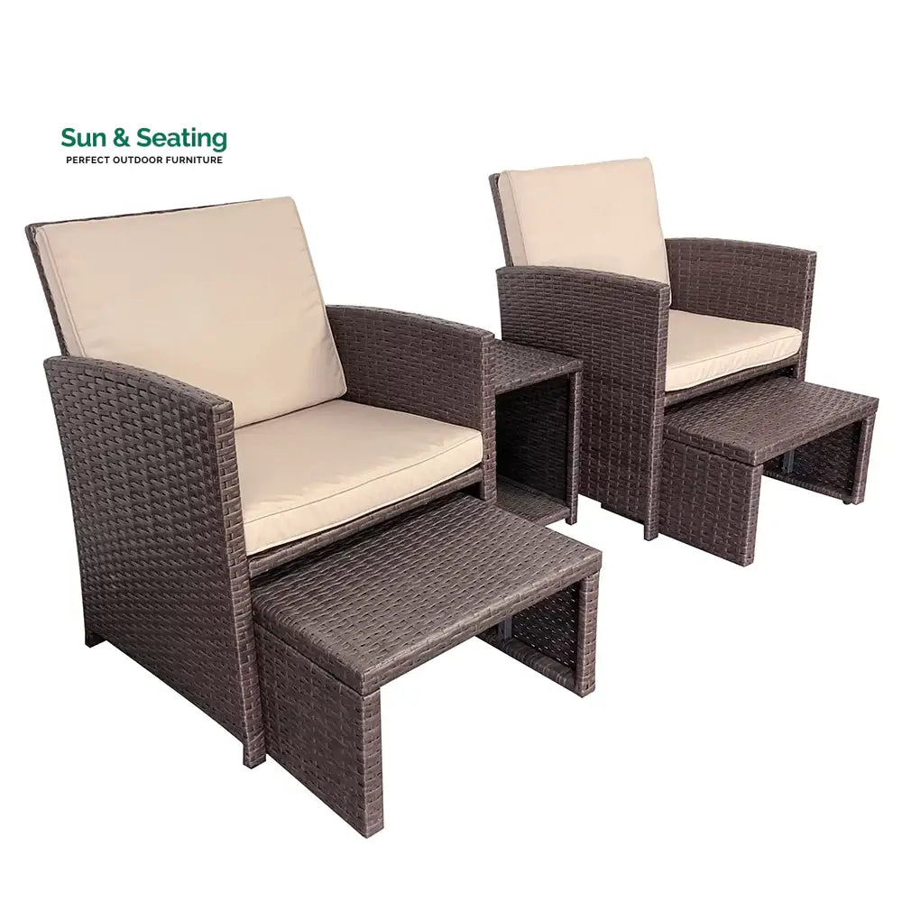 Calabresi Outdoor Sofa Set 2 Single seater 2 Ottoman and 1 Center Table (Brown + Beige) Outdoor Furniture Sets