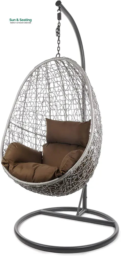 Calabresi Single Seater Hanging Swing With Stand For Balcony Garden Swing (Dark Grey) Dark Brown Swings