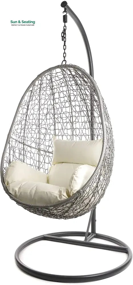Calabresi Single Seater Hanging Swing With Stand For Balcony Garden Swing (Dark Grey) Cream Swings