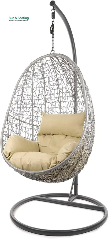 Calabresi Single Seater Hanging Swing With Stand For Balcony Garden Swing (Dark Grey) Dark Cream Swings