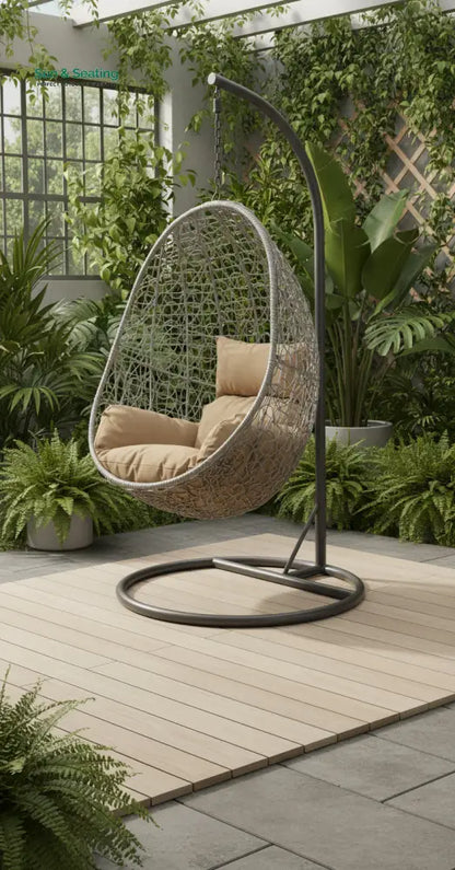 Calabresi Single Seater Hanging Swing With Stand For Balcony Garden Swing (Dark Grey) Light Brown Swings
