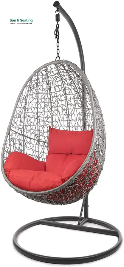 Calabresi Single Seater Hanging Swing With Stand For Balcony Garden Swing (Dark Grey) Red Swings