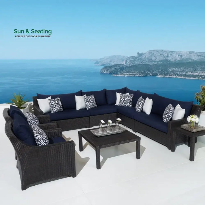 Calista All Weather Outdoor Wicker Garden L-Shape Sectional Conversation Set Sofa Set