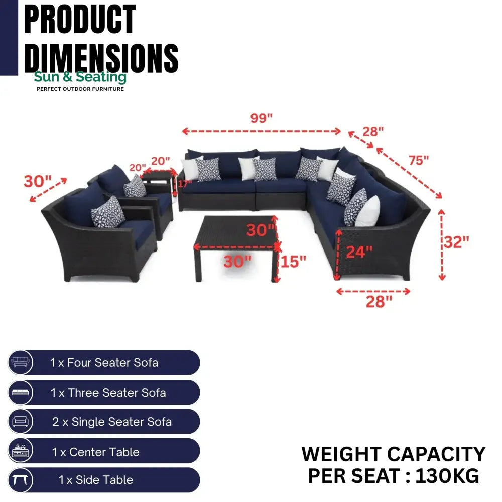 Calista All Weather Outdoor Wicker Garden L-Shape Sectional Conversation Set Sofa Set