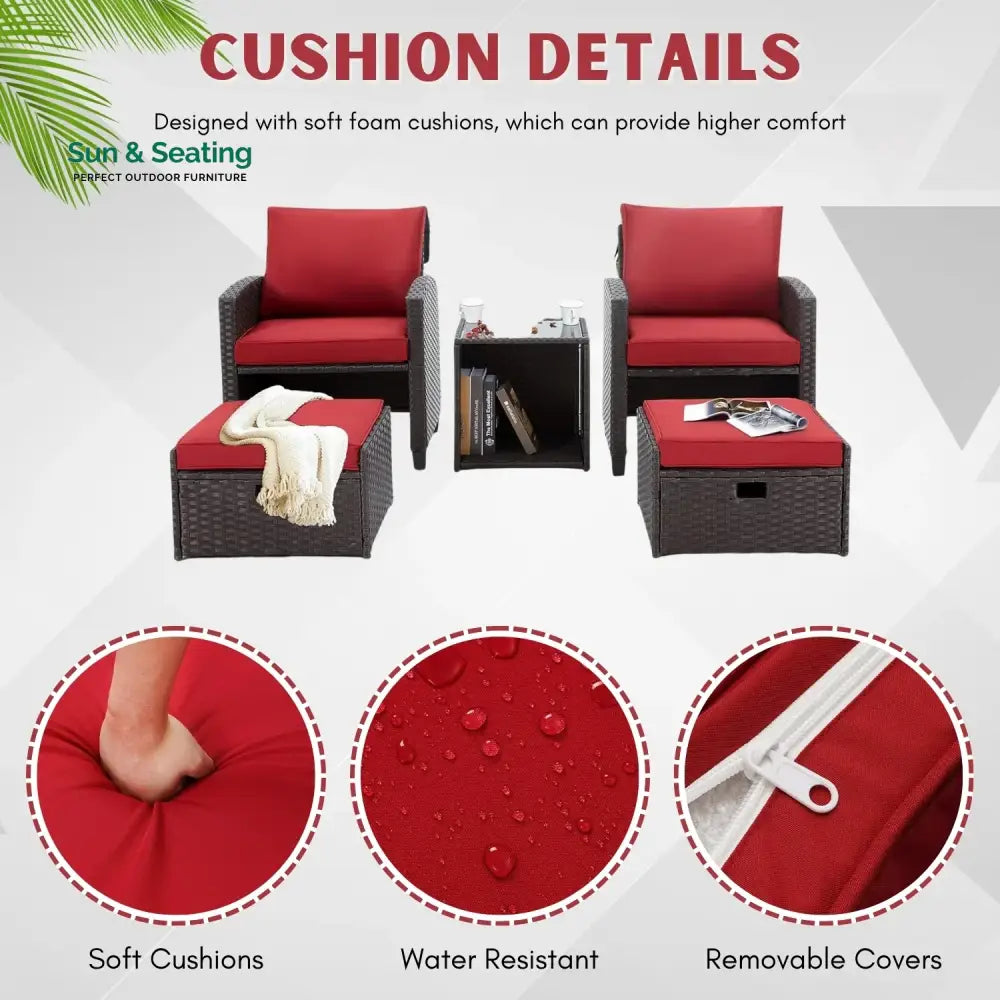 Calliope 5 Piece Outdoor Patio Wicker Furniture Set Patio Sofa Set