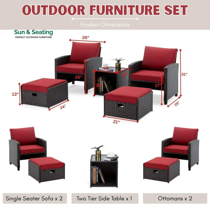 Calliope 5 Piece Outdoor Patio Wicker Furniture Set Patio Sofa Set