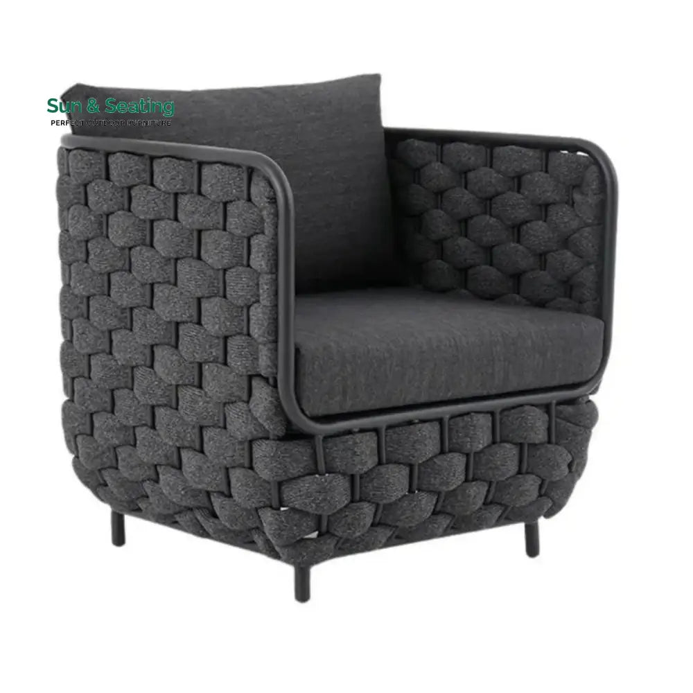 Camila 4 Piece Outdoor Rope Sofa Set with Glass Top Coffee Table (Black) Sofa Set