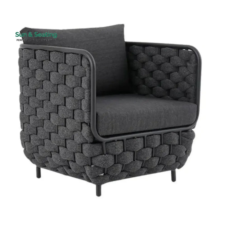 Camila 4 Piece Outdoor Rope Sofa Set with Glass Top Coffee Table (Black) Sofa Set