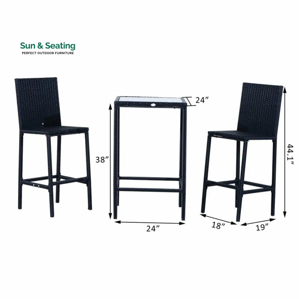 Cantu Outdoor Patio Bar Sets 2 Chairs and 1 Table (Black) Bar Sets