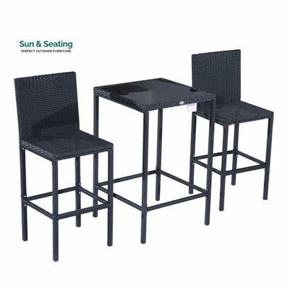 Cantu Outdoor Patio Bar Sets 2 Chairs and 1 Table (Black) Bar Sets
