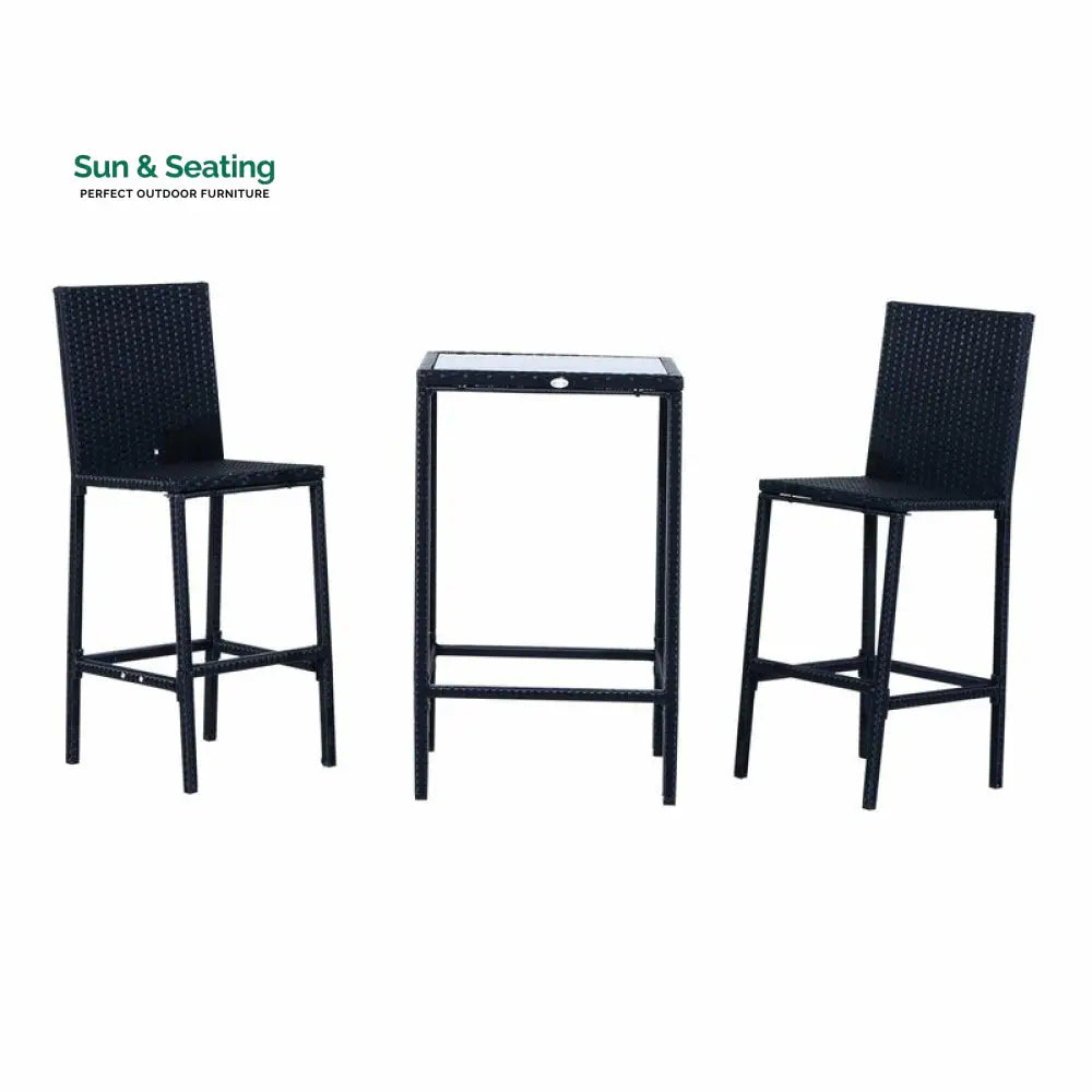 Cantu Outdoor Patio Bar Sets 2 Chairs and 1 Table (Black) Bar Sets