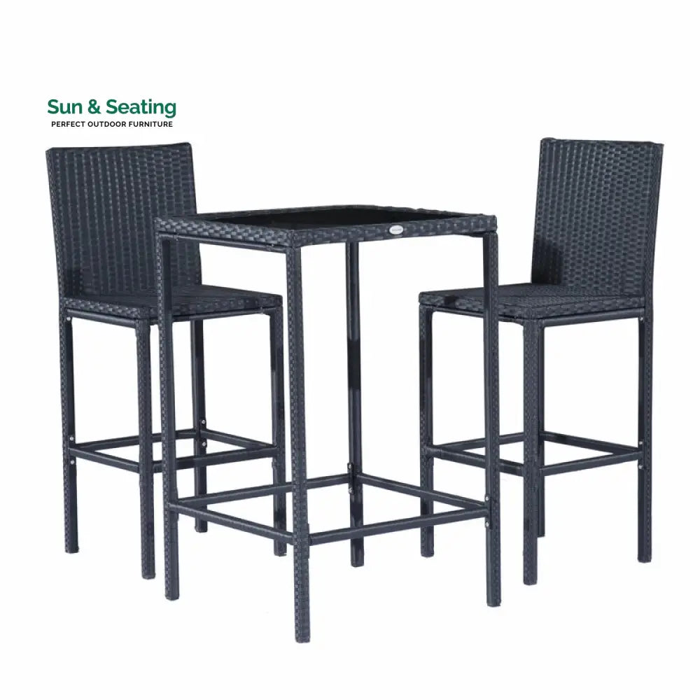 Cantu Outdoor Patio Bar Sets 2 Chairs and 1 Table (Black) Bar Sets