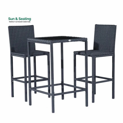 Cantu Outdoor Patio Bar Sets 2 Chairs and 1 Table (Black) Bar Sets