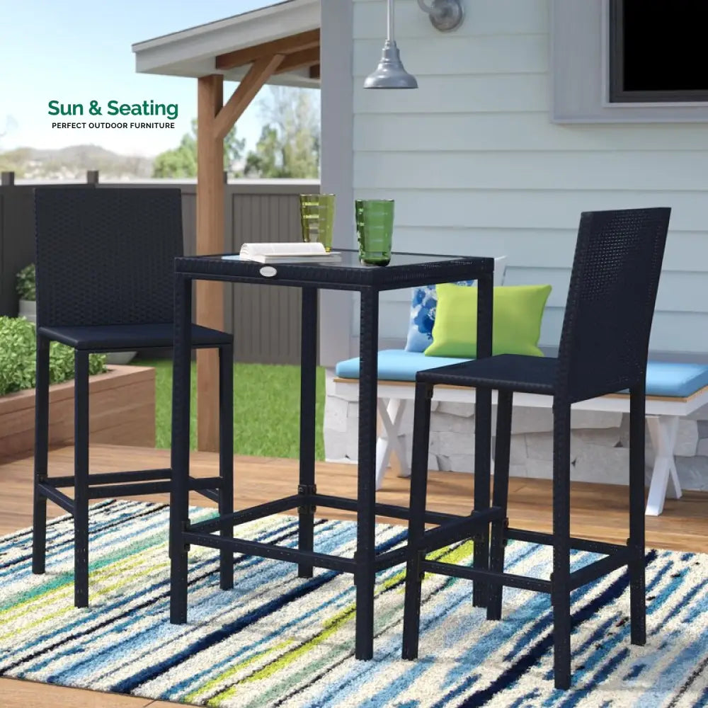 Cantu Outdoor Patio Bar Sets 2 Chairs and 1 Table (Black) Bar Sets