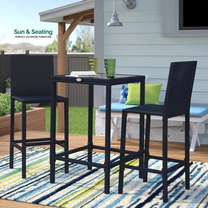 Cantu Outdoor Patio Bar Sets 2 Chairs and 1 Table (Black) Bar Sets