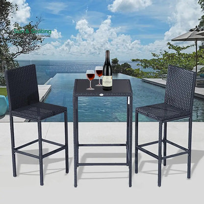 Cantu Outdoor Patio Bar Sets 2 Chairs and 1 Table (Black) Bar Sets