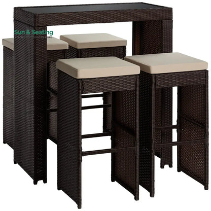 Capone Outdoor Patio Bar Sets 4 Stools and 1 Table (Dark Brown) Bar Sets