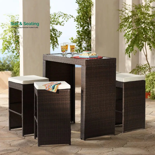 Capone Outdoor Patio Bar Sets 4 Stools and 1 Table (Dark Brown) Bar Sets