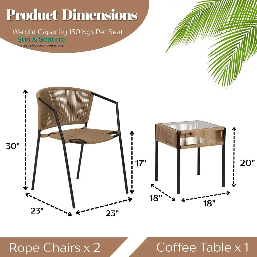 Capri Outdoor Rope 3-Piece Patio Chairs Set (Beige) Patio Set