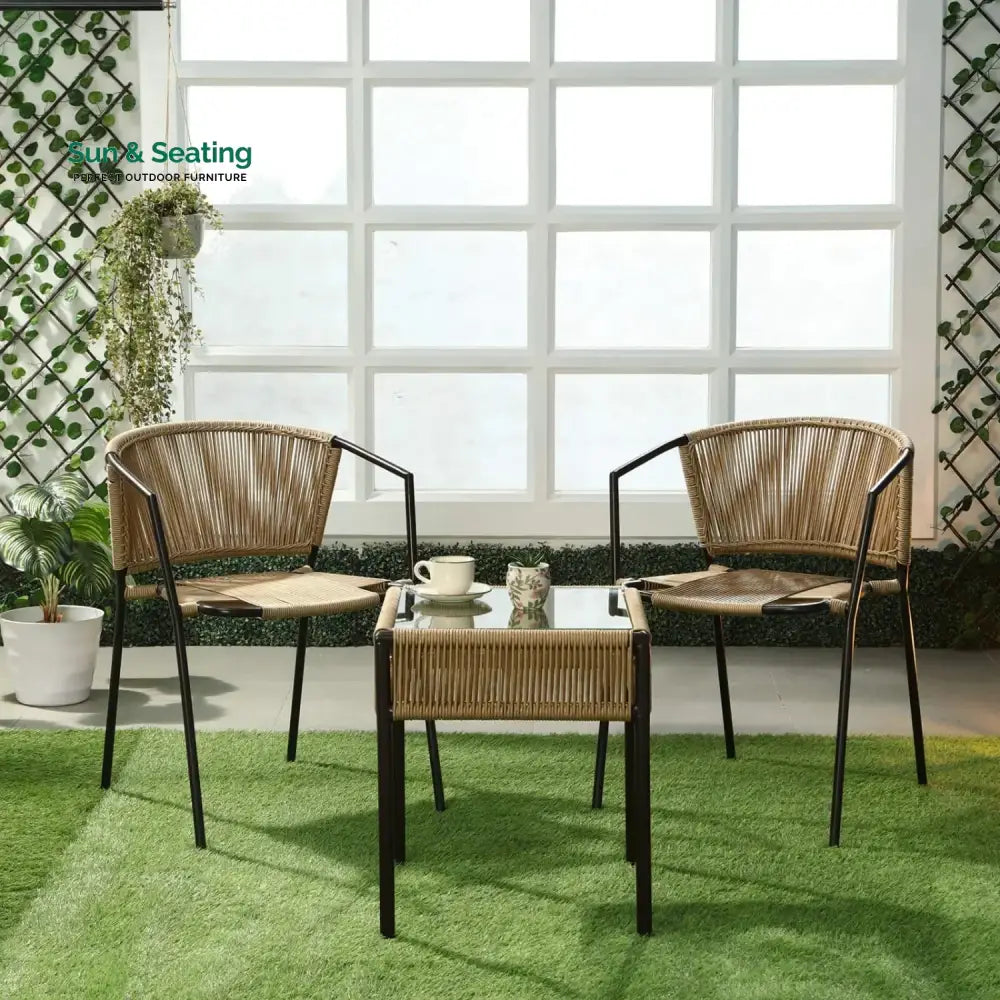Capri Outdoor Rope 3-Piece Patio Chairs Set (Beige) Patio Set