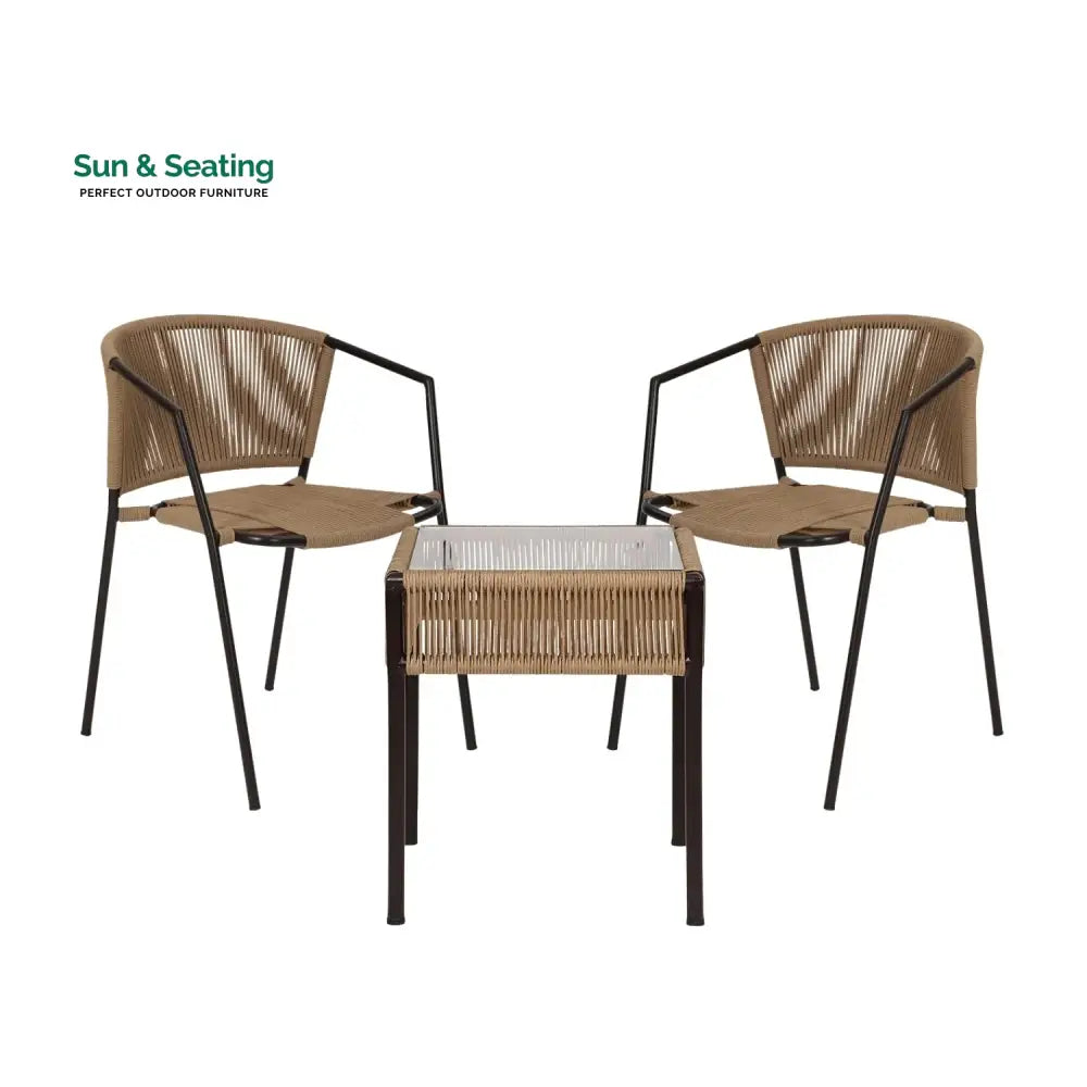 Capri Outdoor Rope 3-Piece Patio Chairs Set (Beige) Patio Set