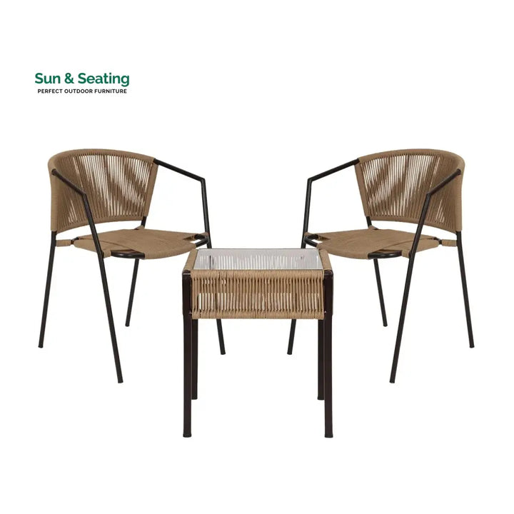 Capri Outdoor Rope 3-Piece Patio Chairs Set (Beige) Patio Set