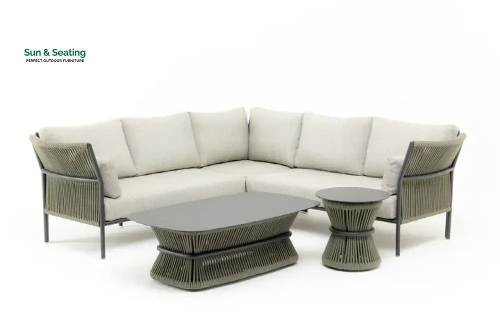 Capuano Outdoor Sofa Set 6 Seater 1 Center Table and 1 Side Table Set (Khaki) Braided &amp; Rope Sofa Sets