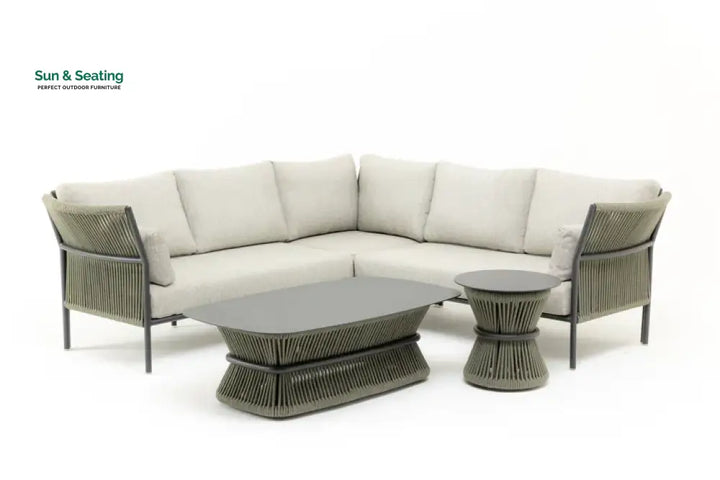 Capuano Outdoor Sofa Set 6 Seater 1 Center Table and 1 Side Table Set (Khaki) Braided &amp; Rope Sofa Sets