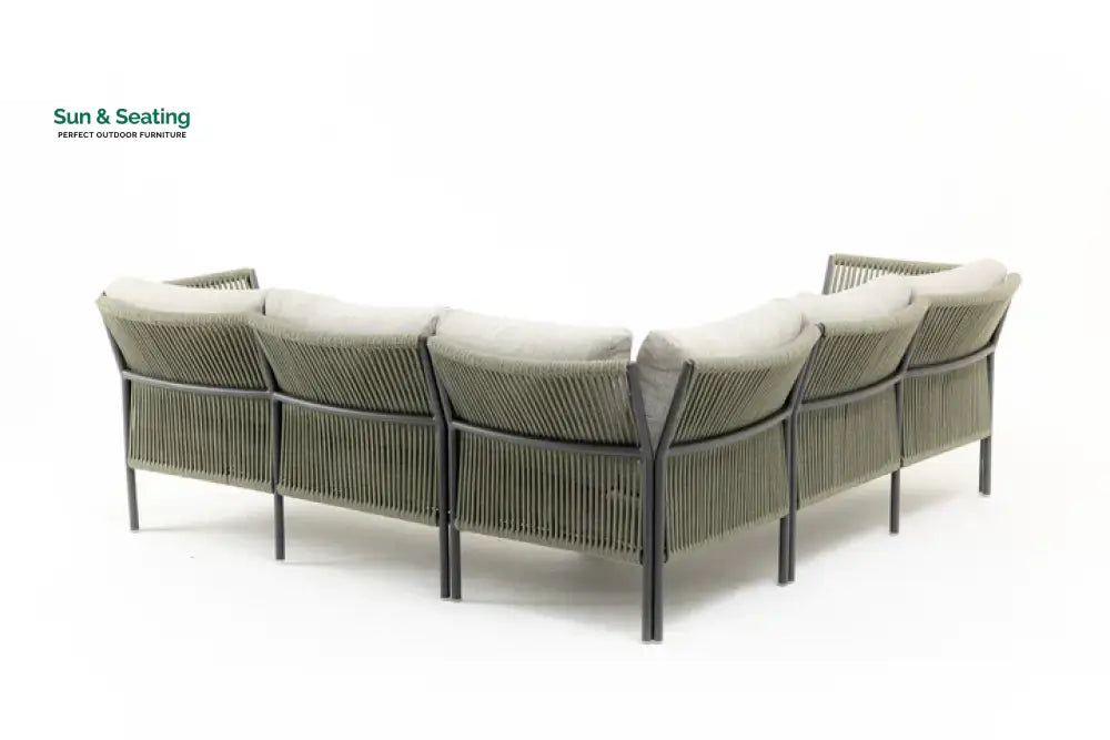 Capuano Outdoor Sofa Set 6 Seater 1 Center Table and 1 Side Table Set (Khaki) Braided & Rope Sofa Sets