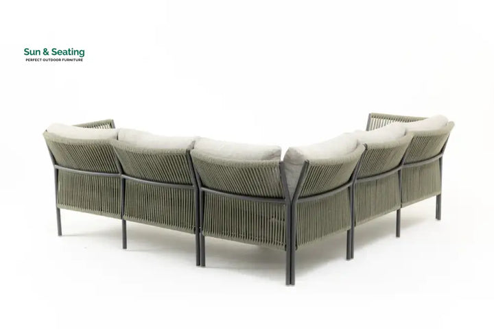 Capuano Outdoor Sofa Set 6 Seater 1 Center Table and 1 Side Table Set (Khaki) Braided &amp; Rope Sofa Sets
