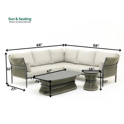 Capuano Outdoor Sofa Set 6 Seater 1 Center Table and 1 Side Table Set (Khaki) Braided & Rope Sofa Sets