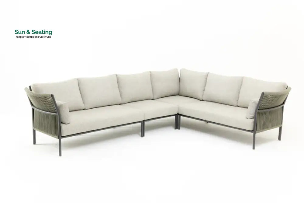 Capuano Outdoor Sofa Set 6 Seater 1 Center Table and 1 Side Table Set (Khaki) Braided &amp; Rope Sofa Sets