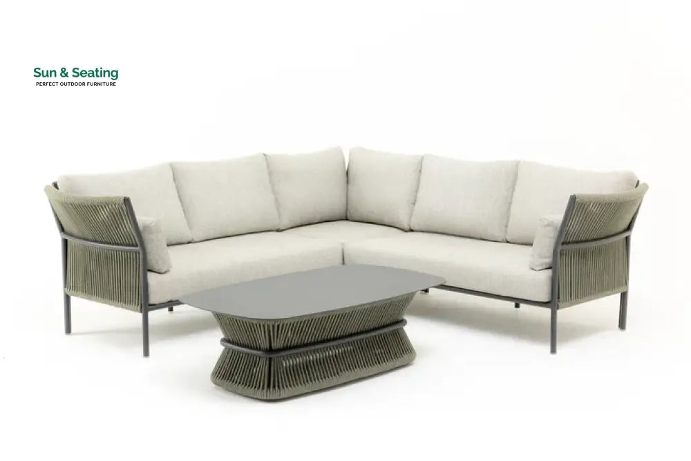 Capuano Outdoor Sofa Set 6 Seater 1 Center Table and 1 Side Table Set (Khaki) Braided &amp; Rope Sofa Sets