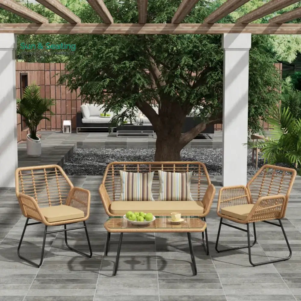 Cara Outdoor Sofa Set 2 Seater 2 Single seater and 1 Center Table (Honey) Beige Sofa Sets