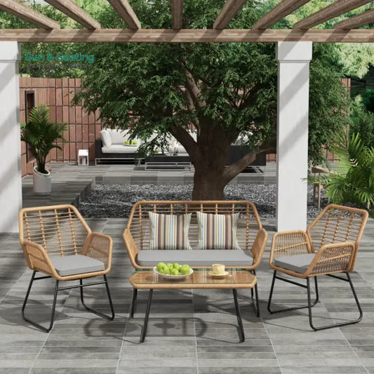 Cara Outdoor Sofa Set 2 Seater 2 Single seater and 1 Center Table (Honey) Grey Sofa Sets