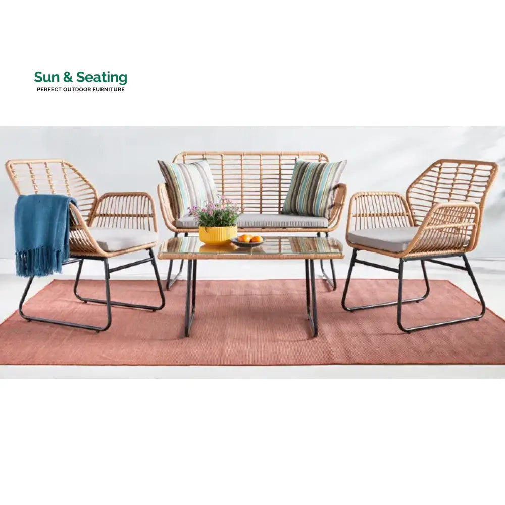 Cara Outdoor Sofa Set 2 Seater 2 Single seater and 1 Center Table (Honey) Sofa Sets