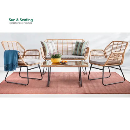 Cara Outdoor Sofa Set 2 Seater 2 Single seater and 1 Center Table (Honey) Sofa Sets