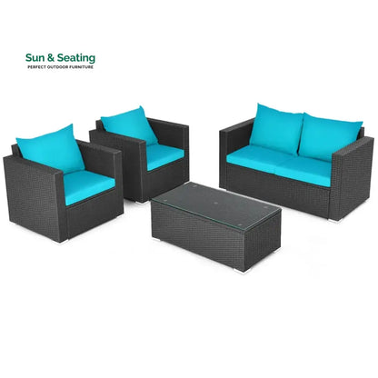 Carcamo Outdoor Sofa Set 2 Seater 2 Single seater and 1 Center Table (Blue) Sofa Sets