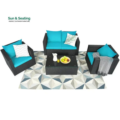 Carcamo Outdoor Sofa Set 2 Seater 2 Single seater and 1 Center Table (Blue) Sofa Sets