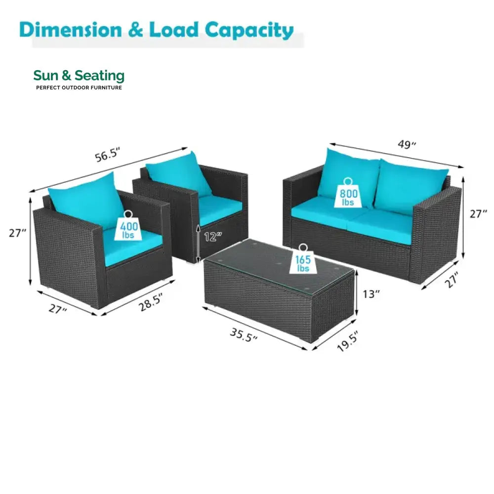 Carcamo Outdoor Sofa Set 2 Seater 2 Single seater and 1 Center Table (Blue) Sofa Sets