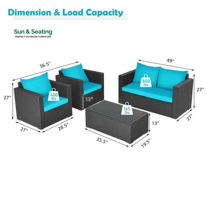 Carcamo Outdoor Sofa Set 2 Seater 2 Single seater and 1 Center Table (Blue) Sofa Sets